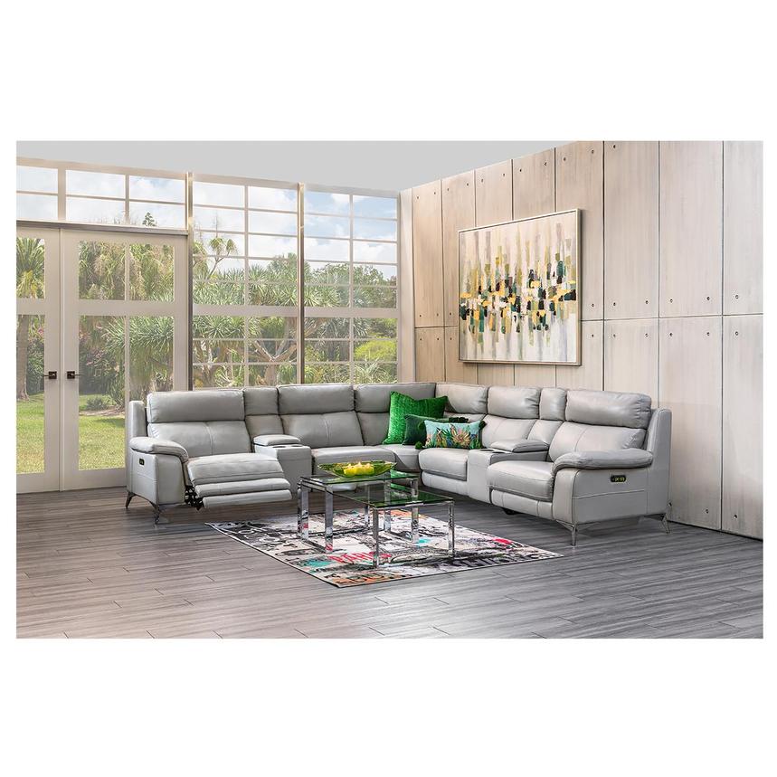 Barry Gray Leather Power Reclining Sectional with 6PCS/2PWR  alternate image, 3 of 14 images.