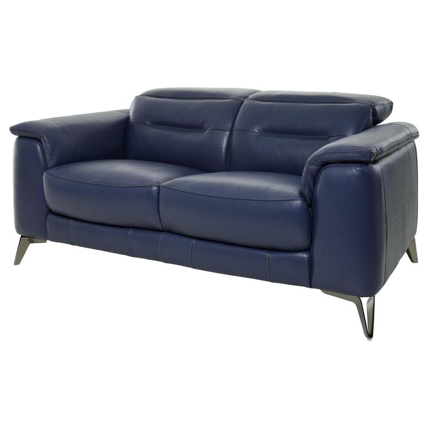 Anabel Blue Leather Loveseat  alternate image, 2 of 11 images.