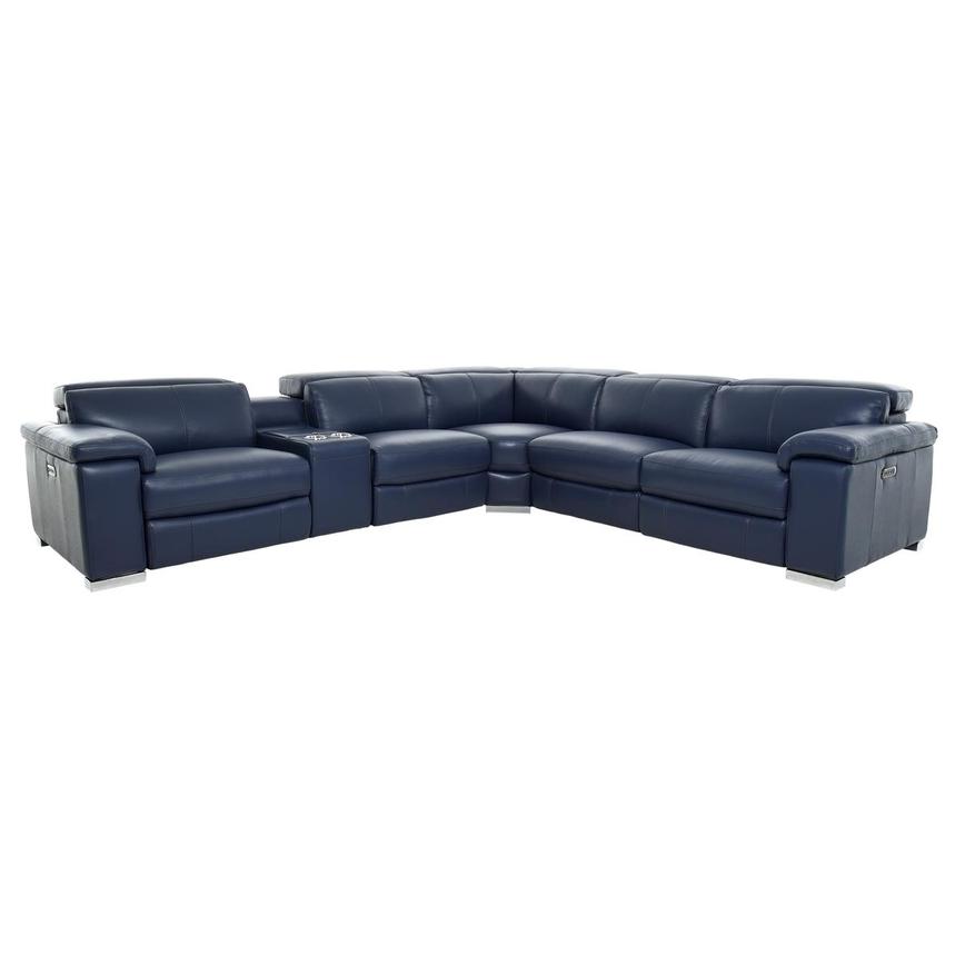 Charlie Blue Leather Power Reclining Sectional with 6PCS/3PWR  main image, 1 of 12 images.