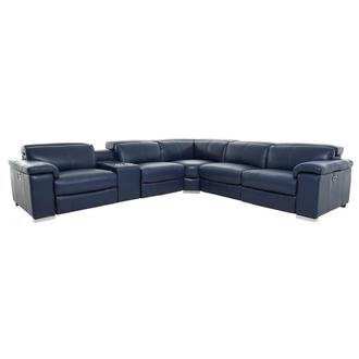 Charlie Blue Leather Power Reclining Sectional with 6PCS/3PWR