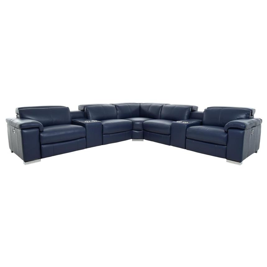 Charlie Blue Leather Power Reclining Sectional with 7PCS/3PWR  main image, 1 of 12 images.
