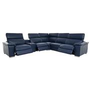 Charlie Blue Leather Power Reclining Sectional with 6PCS/3PWR  alternate image, 3 of 12 images.