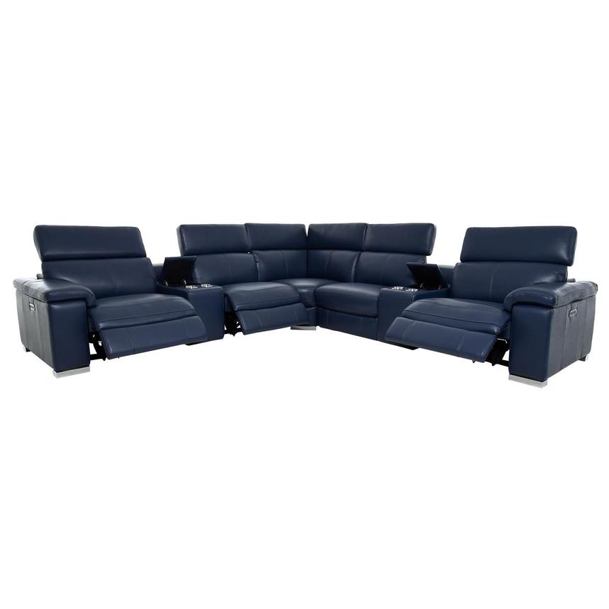 Charlie Blue Leather Power Reclining Sectional with 7PCS/3PWR  alternate image, 3 of 12 images.
