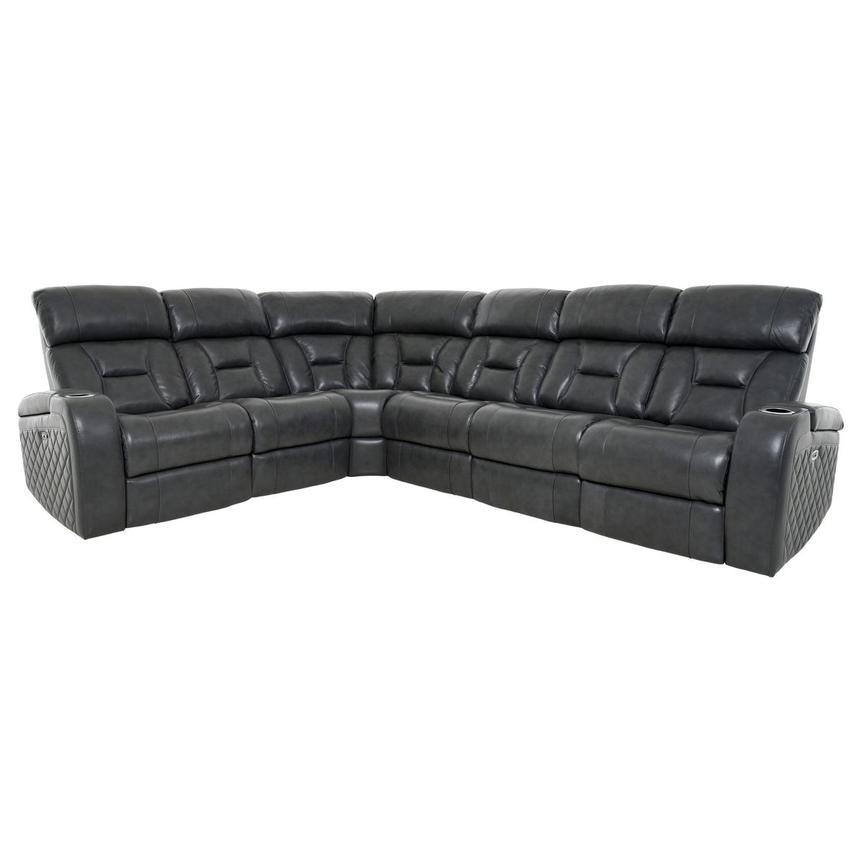 Gio Gray Leather Power Reclining Sectional with 6PCS/3PWR  main image, 1 of 18 images.