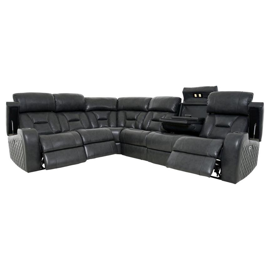 Gio Gray Leather Power Reclining Sectional with 6PCS/3PWR  alternate image, 2 of 18 images.