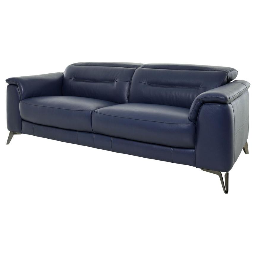 Anabel Blue Leather Sofa  alternate image, 2 of 8 images.