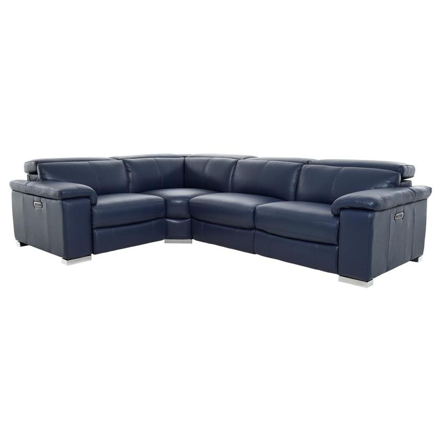 Charlie Blue Leather Power Reclining Sectional with 4PCS/2PWR main image, 1 of 11 images.