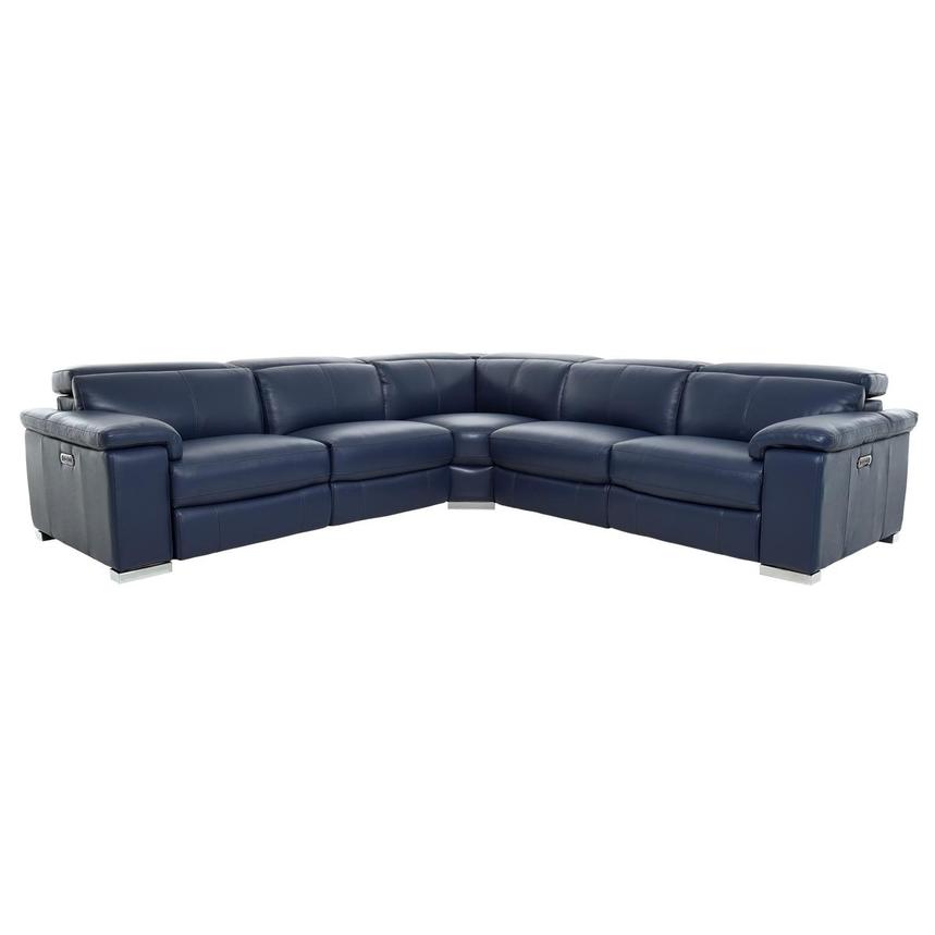 Charlie Blue Leather Power Reclining Sectional with 5PCS/2PWR main image, 1 of 11 images.
