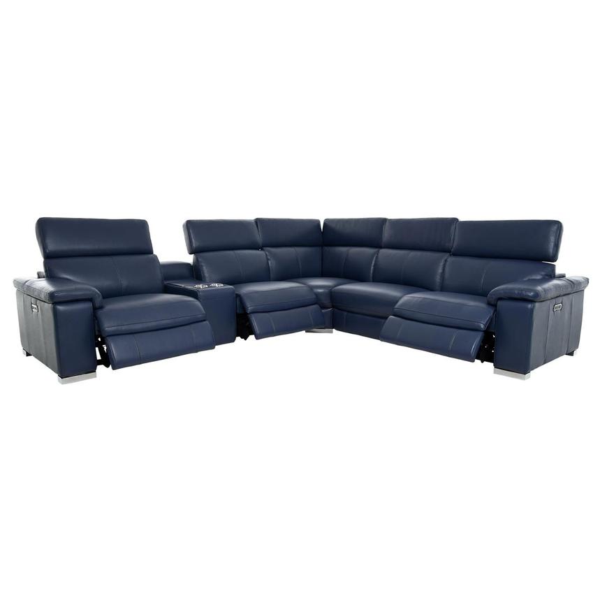 Charlie Blue Leather Power Reclining Sectional with 6PCS/3PWR alternate image, 3 of 12 images.