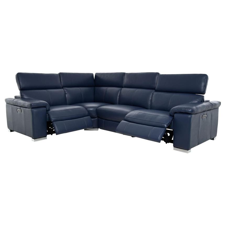 Charlie Blue Leather Power Reclining Sectional with 4PCS/2PWR alternate image, 3 of 11 images.