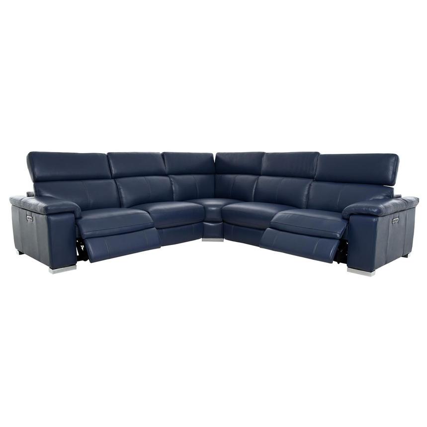Charlie Blue Leather Power Reclining Sectional with 5PCS/2PWR alternate image, 3 of 11 images.