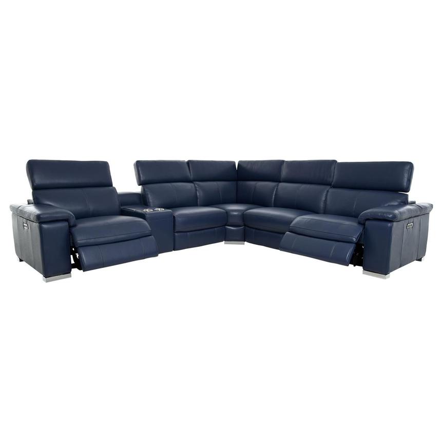 Charlie Blue Leather Power Reclining Sectional with 6PCS/2PWR alternate image, 3 of 12 images.