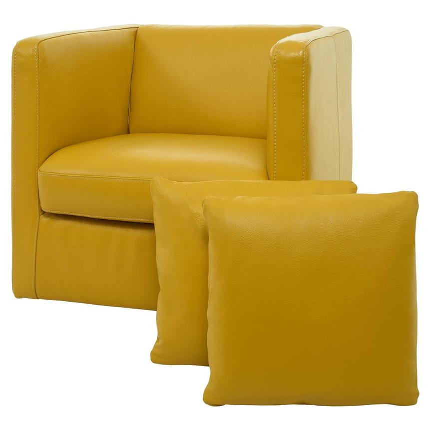 Cute Yellow Leather Accent Chair w/2 Pillows  main image, 1 of 11 images.