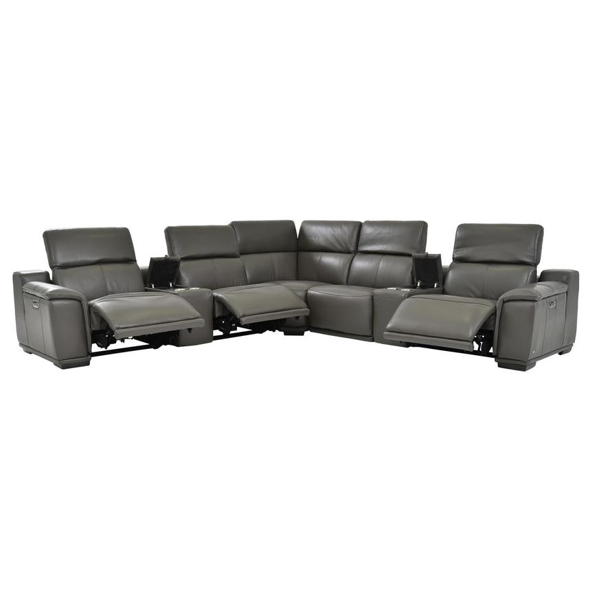 Davis 2.0 Dark Gray Leather Power Reclining Sectional with 7PCS/3PWR  alternate image, 3 of 9 images.