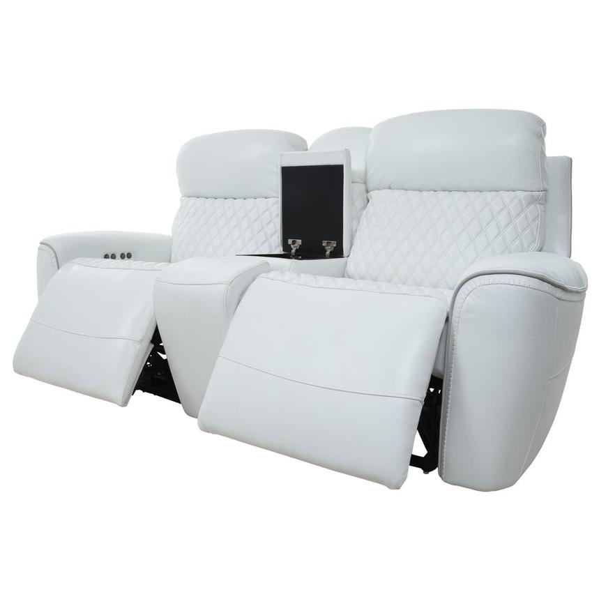 Softee White Power Reclining Leather Sofa w/Console  alternate image, 3 of 22 images.