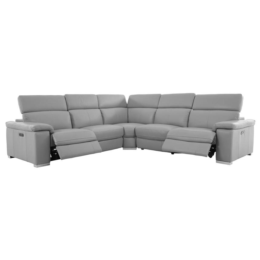 Charlie Light Gray Leather Power Reclining Sectional with 5PCS/2PWR  alternate image, 2 of 13 images.