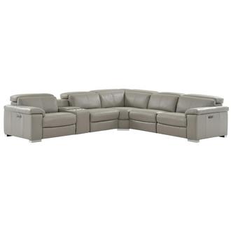 Charlie Light Gray Leather Power Reclining Sectional with 6PCS/2PWR