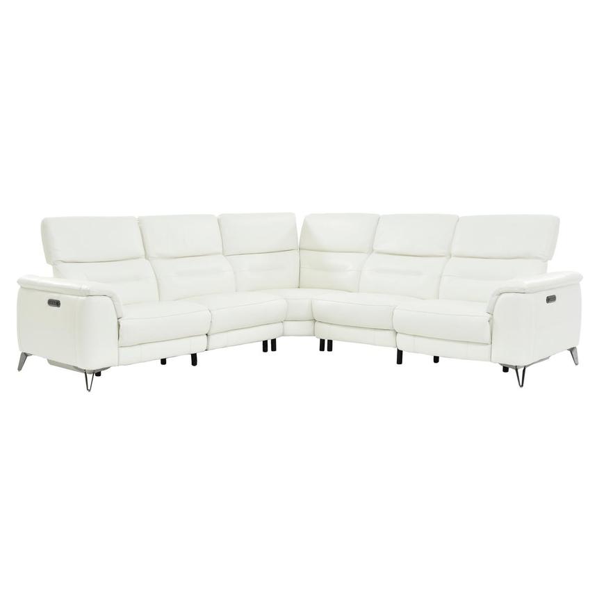 Anabel White Leather Power Reclining Sectional with 5PCS/2PWR  alternate image, 2 of 9 images.