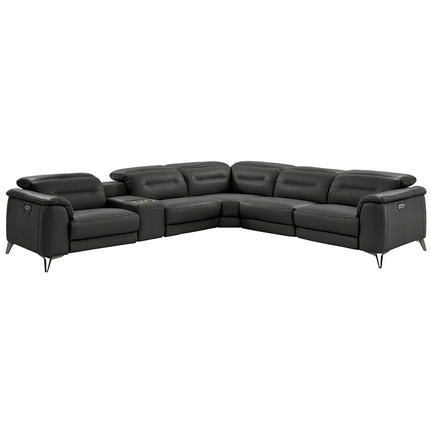 Anabel Gray Leather Power Reclining Sectional  main image, 1 of 13 images.
