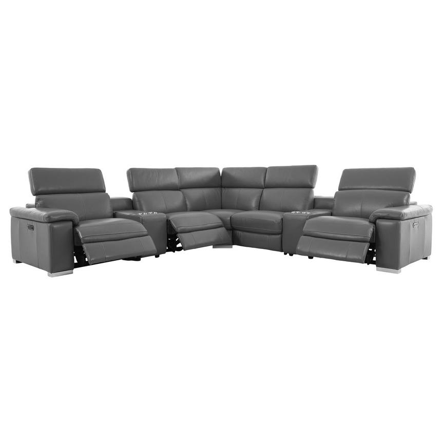 Charlie Gray Leather Power Reclining Sectional with 7PCS/3PWR  alternate image, 2 of 13 images.