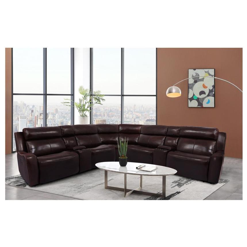 Jake Brown Leather Power Reclining Sectional with 5PCS/2PWR  alternate image, 2 of 10 images.