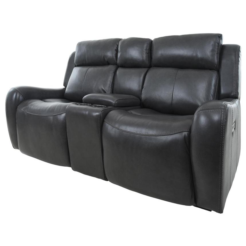Jake Gray Leather Power Reclining Sofa w/Console  alternate image, 3 of 17 images.