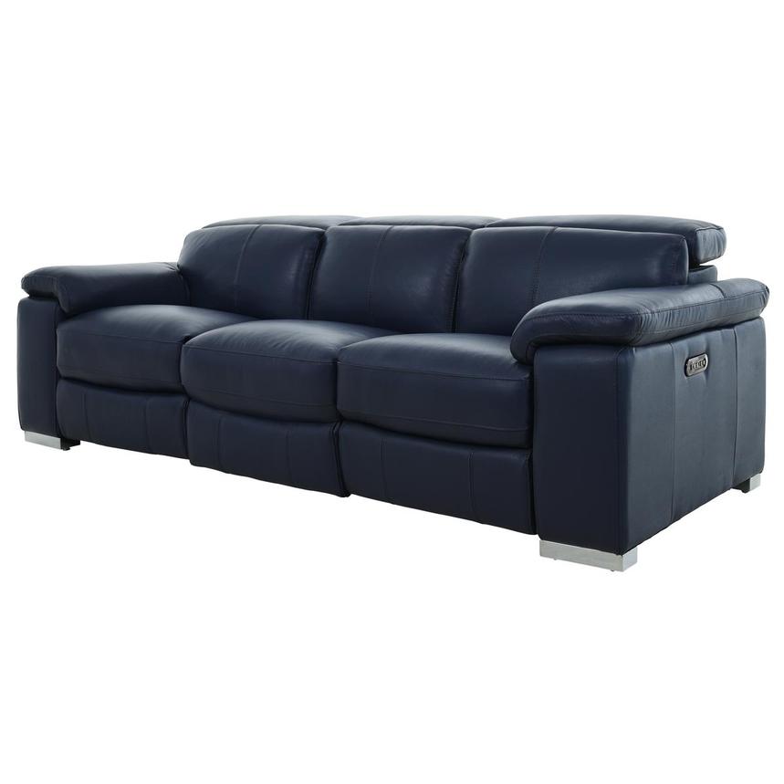Charlie Blue Leather Power Reclining Sofa  alternate image, 2 of 11 images.