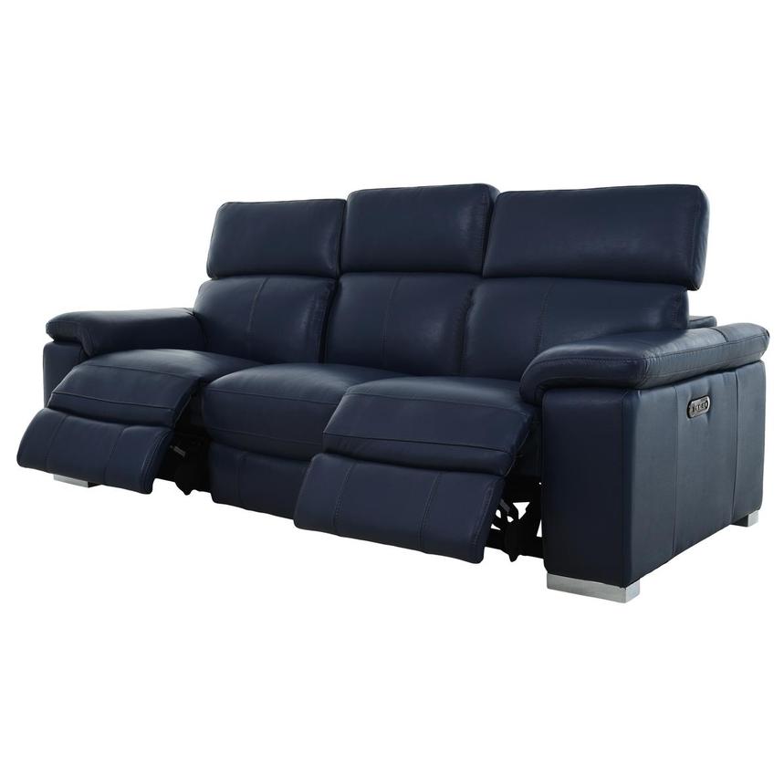 Charlie Blue Leather Power Reclining Sofa  alternate image, 3 of 10 images.