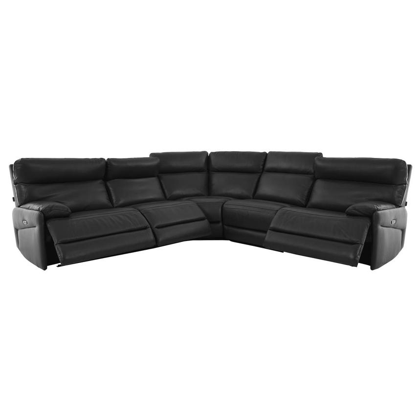 Benz Dark Gray Leather Power Reclining Sectional with 5PCS/3PWR  alternate image, 2 of 9 images.