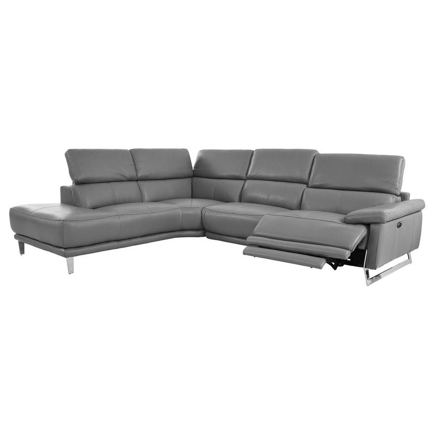 Gabrielle Gray Leather Power Reclining Sofa w/Left Chaise  alternate image, 2 of 11 images.