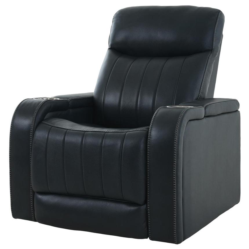 Santiago Blue Leather Power Recliner  main image, 1 of 12 images.