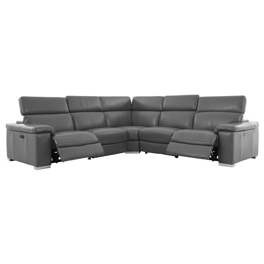 Charlie Gray Leather Power Reclining Sectional with 5PCS/2PWR  alternate image, 3 of 13 images.