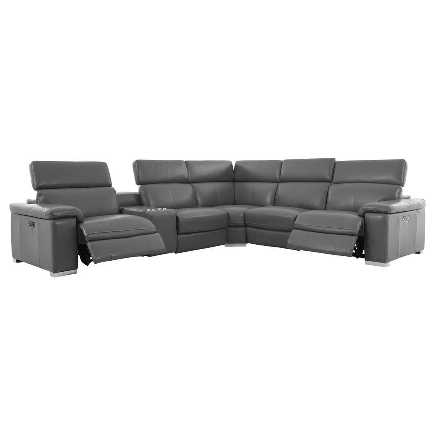 Charlie Gray Leather Power Reclining Sectional with 6PCS/2PWR alternate image, 3 of 14 images.
