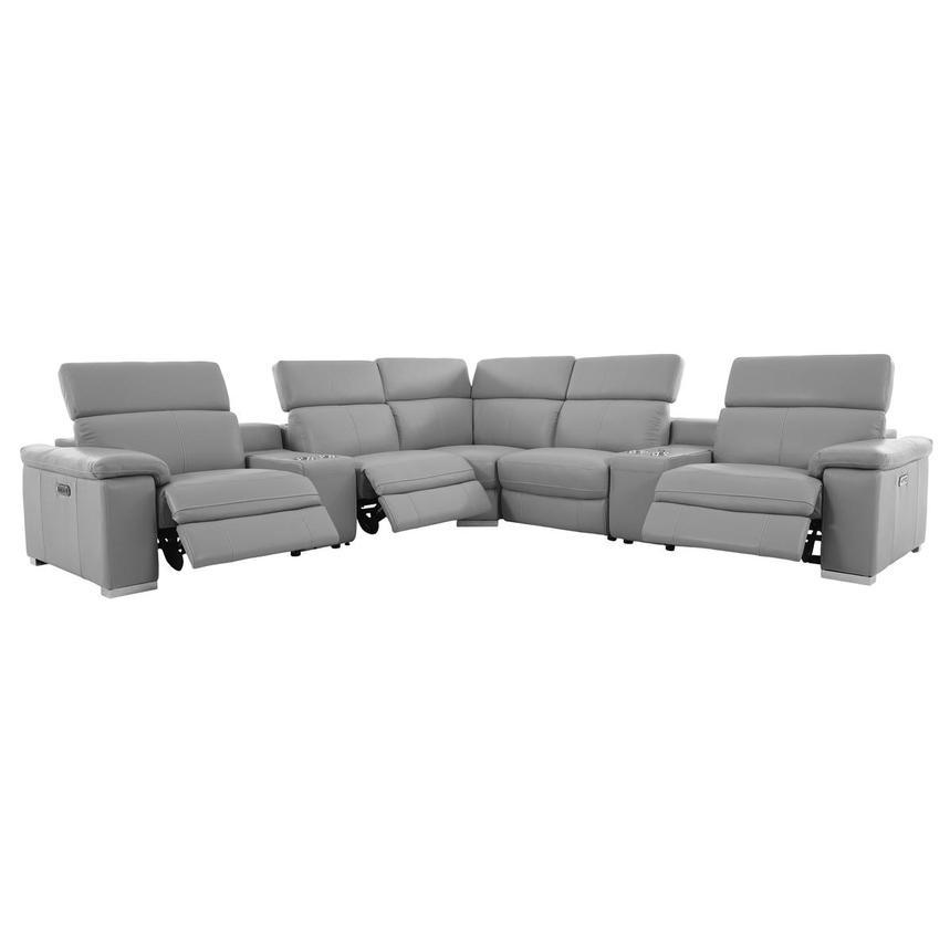Charlie Light Gray Leather Power Reclining Sectional with 7PCS/3PWR  alternate image, 2 of 15 images.