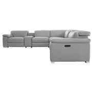 Charlie Light Gray Leather Power Reclining Sectional with 7PCS/3PWR  alternate image, 3 of 15 images.