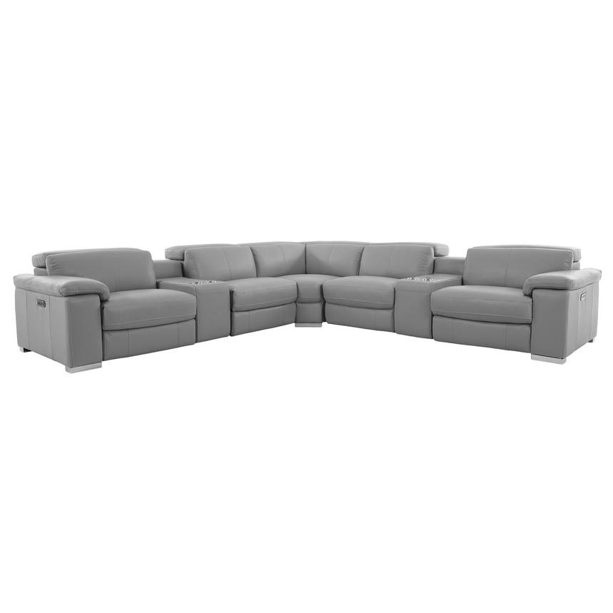 Charlie Light Gray Leather Power Reclining Sectional with 7PCS/3PWR main image, 1 of 15 images.