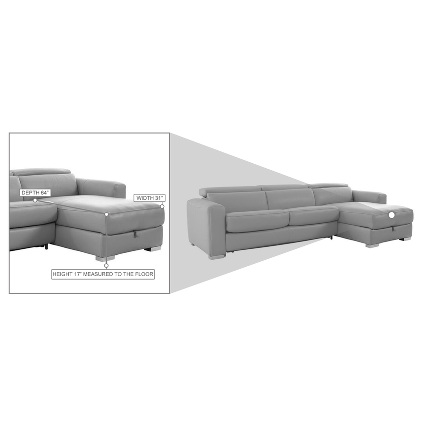 Bay Harbor Silver Leather Sleeper w/Right Chaise alternate image, 13 of 13 images.