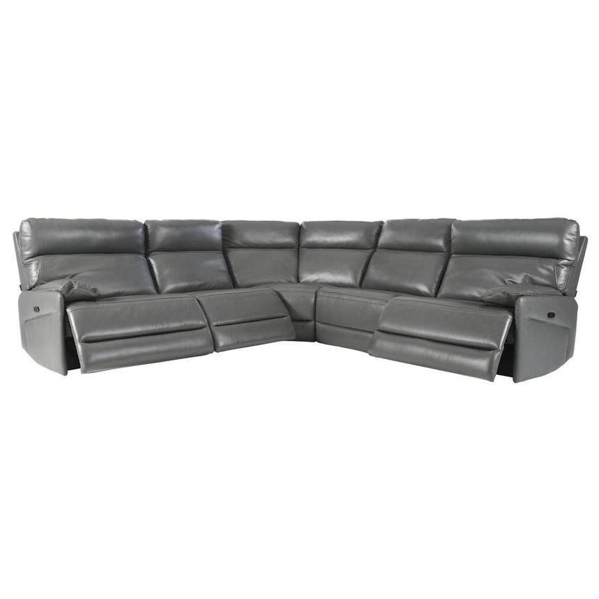 Benz Gray Leather Power Reclining Sectional with 5PCS/3PWR alternate image, 2 of 10 images.
