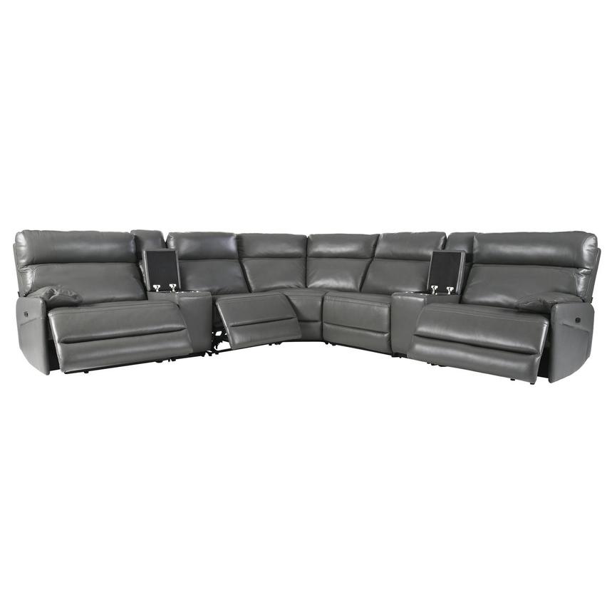 Benz Gray Leather Power Reclining Sectional with 7PCS/3PWR  alternate image, 3 of 14 images.
