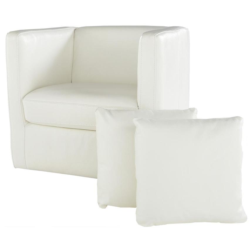 Cute White Leather Accent Chair w/2 Pillows  main image, 1 of 8 images.