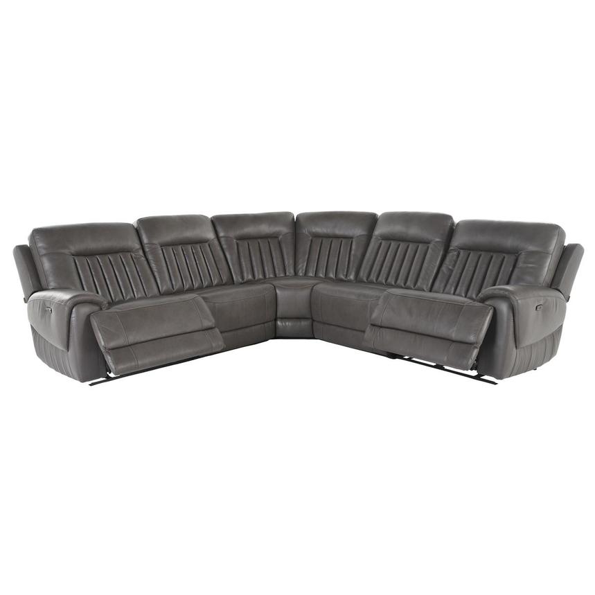 Devin Gray Leather Corner Sofa with 5PCS/2PWR  alternate image, 2 of 5 images.