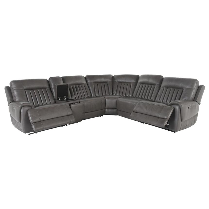 Devin Gray Leather Corner Sofa with 6PCS/2PWR  alternate image, 2 of 7 images.