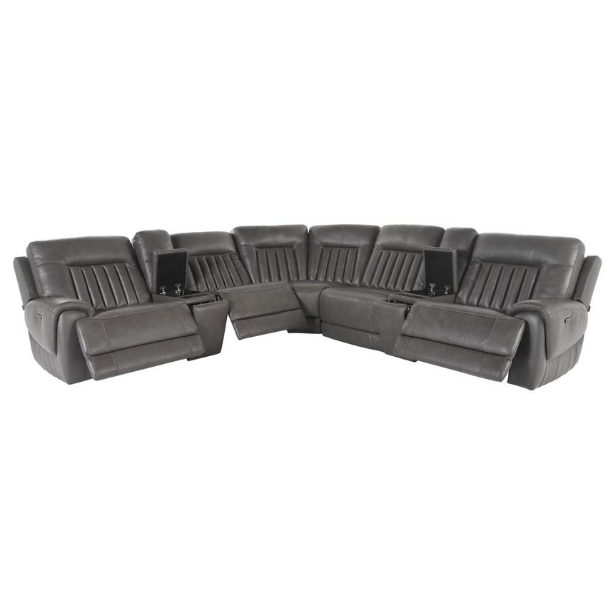 Devin Gray Leather Corner Sofa with 7PCS/3PWR  alternate image, 2 of 7 images.