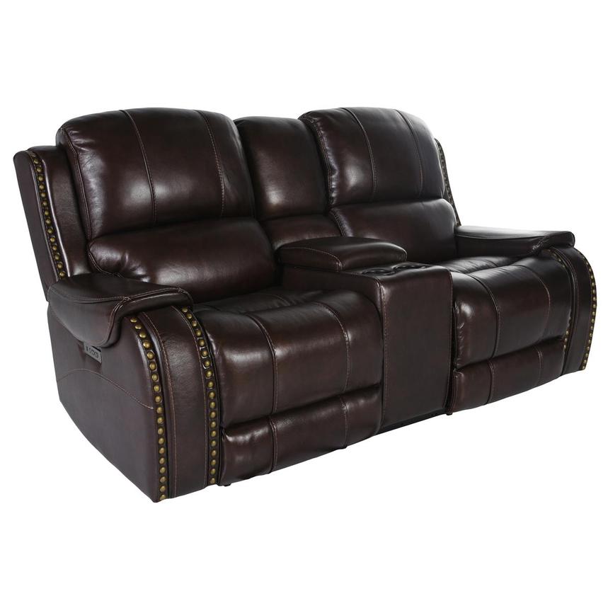 Durham Brown Leather Power Reclining Sofa w/Console  alternate image, 2 of 6 images.