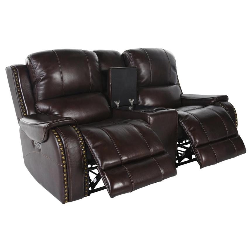 Durham Brown Leather Power Reclining Sofa w/Console alternate image, 3 of 6 images.