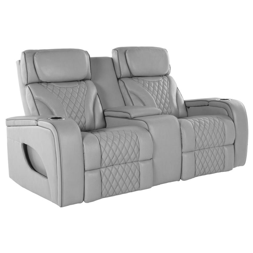 Pummel Gray Leather Power Reclining Loveseat  alternate image, 2 of 11 images.