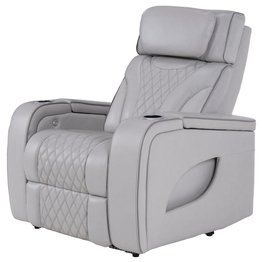 Pummel Gray Leather Power Recliner alternate image, 3 of 12 images.
