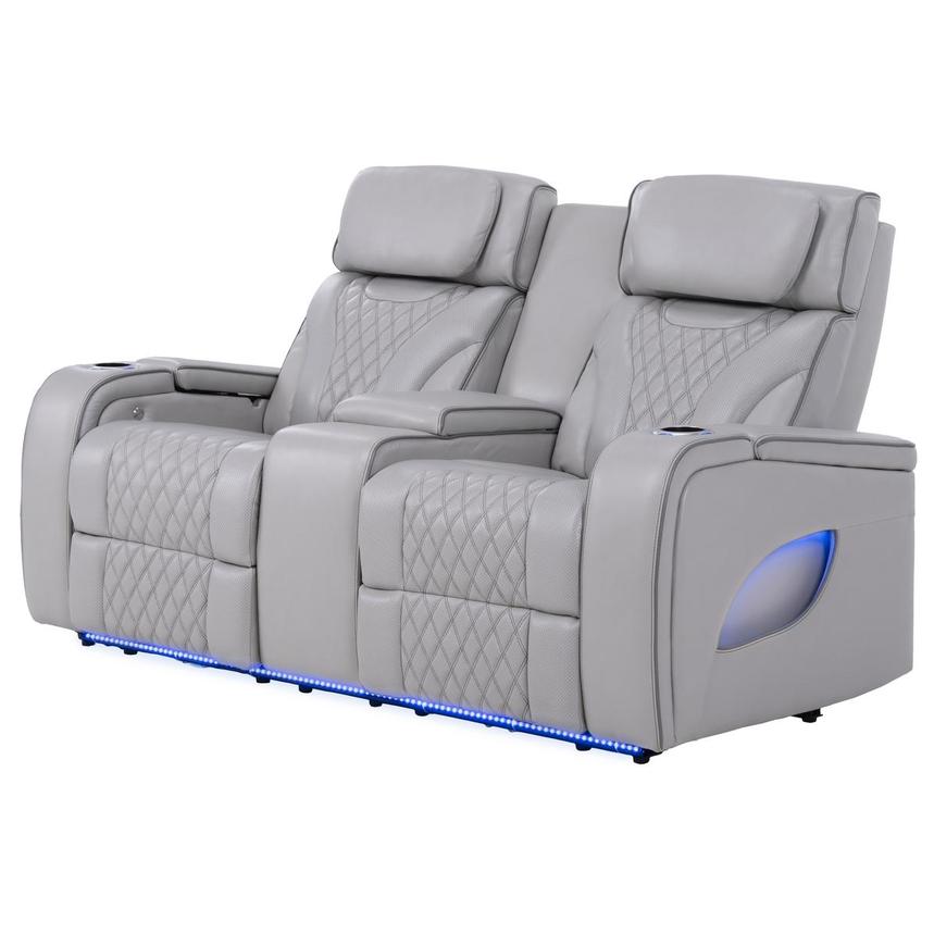 Pummel Gray Leather Power Reclining Loveseat main image, 1 of 13 images.