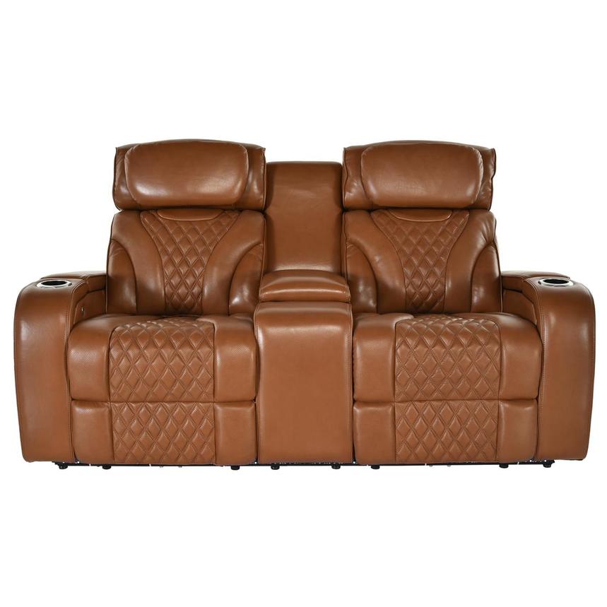 Pummel Tan Leather Power Reclining Loveseat  main image, 1 of 9 images.