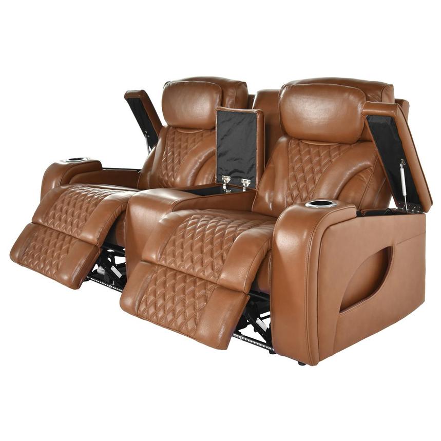 Pummel Tan Leather Power Reclining Loveseat  alternate image, 3 of 9 images.